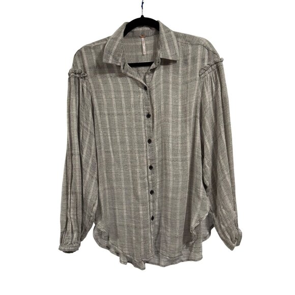 Free People Headed to the Highlands‎ Button Up Gray Black Gauze Style Top Size S - Picture 1 of 11